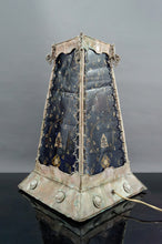 Load image into Gallery viewer, Lampe style mauresque en cuivre patiné et verre peint, France, Mid-Century

