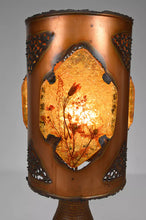 Charger l&#39;image dans la galerie, Importante Lampe des Potiers d&#39;Accolay en Céramique, Cuivre Patiné et Médaillons Multicolores en Résine Fractale, Circa 1970
