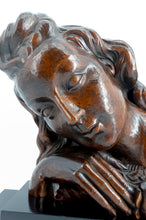 Загрузить изображение в средство просмотра галереи, Sculpture en bois sur socle– Buste de femme à la rose, Art Déco, vers 1930

