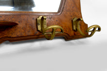Charger l&#39;image dans la galerie, Vestiaire / Porte-Manteau Mural Art Nouveau en Chêne et Loupe d’Orme, Patères en Bronze et Miroir Biseauté, Circa 1900
