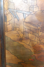 Cargar imagen en el visor de la galería, Paravent Pyrogravé, Paysage de Ville Médiévale Méditerranéenne, Art Nouveau / Art Déco, 1930

