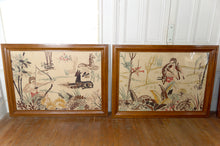 将图片加载到图库查看器，Exceptionnelle paire d'importantes tapisseries brodées Art Déco à décor de chasse primitive mythifiée, France, Vers 1930
