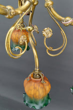 Lade das Bild in den Galerie-Viewer, Lustre Art Nouveau en Bronze doré, France, Circa 1890
