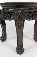 Load image into Gallery viewer, Sellette basse / table d&#39;appoint Asiatique en bois sculpté de Démons, plateau en marbre, Indochine, Circa 1880
