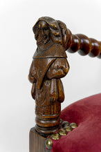 Load image into Gallery viewer, Fauteuil de style Louis XIII / Haute Epoque aux femmes sculptées sur les accotoirs
