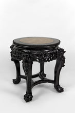 Load image into Gallery viewer, Sellette basse / table d&#39;appoint Asiatique en bois sculpté de Démons, plateau en marbre, Indochine, Circa 1880
