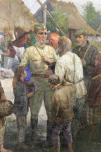 Cargar imagen en el visor de la galería, Importante peinture de propagande Soviétique, &quot;Soldats et Paysans&quot;, URSS, 1983
