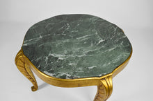 将图片加载到图库查看器，Table basse Maison Jansen dorée avec marbre vert, Art Déco Néoclassique, 1940s
