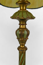 Load image into Gallery viewer, Lampadaire en bois sculpté doré et abat-jour en verre nacré, Art Déco, France, Circa 1920
