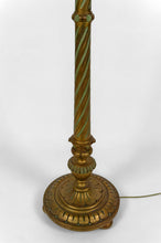 Cargar imagen en el visor de la galería, Lampadaire en bois sculpté doré et abat-jour en verre nacré, Art Déco, France, Circa 1920
