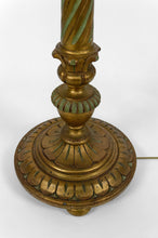 Charger l&#39;image dans la galerie, Lampadaire en bois sculpté doré et abat-jour en verre nacré, Art Déco, France, Circa 1920
