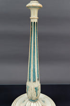 将图片加载到图库查看器，Lampe en bois Art Déco peinte en blanc et bleu patiné, France, Circa 1920
