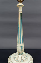 Load image into Gallery viewer, Lampe en bois Art Déco peinte en blanc et bleu patiné, France, Circa 1920
