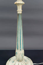 Load image into Gallery viewer, Lampe en bois Art Déco peinte en blanc et bleu patiné, France, Circa 1920
