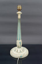 将图片加载到图库查看器，Lampe en bois Art Déco peinte en blanc et bleu patiné, France, Circa 1920
