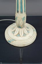 Cargar imagen en el visor de la galería, Lampe en bois Art Déco peinte en blanc et bleu patiné, France, Circa 1920
