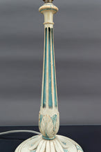 Charger l&#39;image dans la galerie, Lampe en bois Art Déco peinte en blanc et bleu patiné, France, Circa 1920
