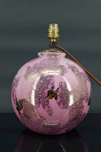 Load image into Gallery viewer, Lampe boule en céramique rose et nacrée par Marguerite Briansau, Art Deco, France, circa 1930
