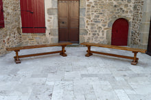 Load image into Gallery viewer, Paire de bancs de communauté monastique en chêne, France, début XXe
