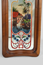 Lade das Bild in den Galerie-Viewer, Miroir Art Nouveau à scène peinte bucolique, circa 1900
