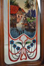 将图片加载到图库查看器，Miroir Art Nouveau à scène peinte bucolique, circa 1900
