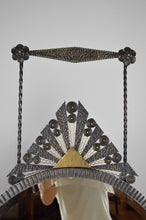 将图片加载到图库查看器，Grand miroir ovale Art Déco en fer forgé, vers 1925
