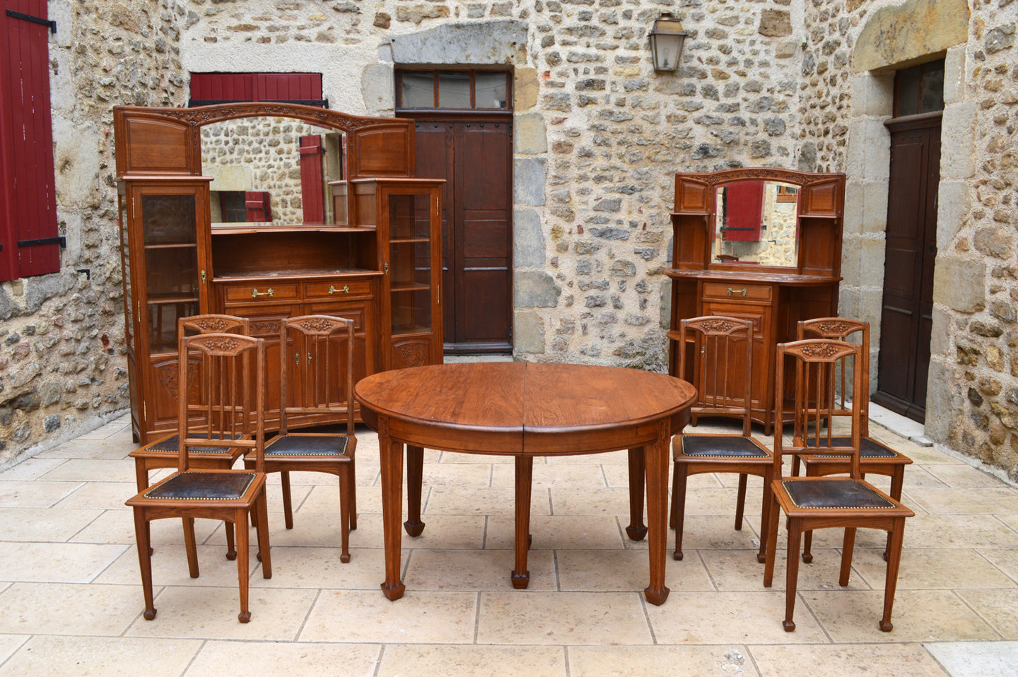Table et 6 chaises Art Nouveau par Gauthier-Poinsignon en chêne
