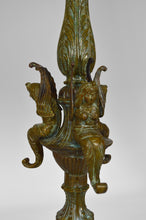 Charger l&#39;image dans la galerie, Chandelier Napoléon III en bronze patiné, modèle aux Sirènes
