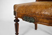 Load image into Gallery viewer, Chaise d&#39;apparat d&#39;époque Napoléon III en noyer, cuir et marbre, circa 1860
