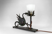 Load image into Gallery viewer, Lampe à poser au dragon en fer forgé, circa 1900
