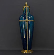 Cargar imagen en el visor de la galería, Lampe-Vase en céramique bleue Art Nouveau attribué à Paul Milet, circa 1900
