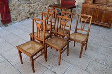 将图片加载到图库查看器，Lot de 6 chaises Art Nouveau cannées en noyer, circa 1900
