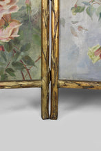 Charger l&#39;image dans la galerie, Paravent Belle Epoque en bois sculpté doré et toiles naturalistes, vers 1880
