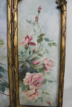 Load image into Gallery viewer, Paravent Belle Epoque en bois sculpté doré et toiles naturalistes, vers 1880
