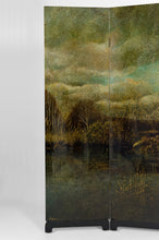 Charger l&#39;image dans la galerie, Paravent à 4 feuilles au paysage laqué par Bernard Cuenin, circa 1970
