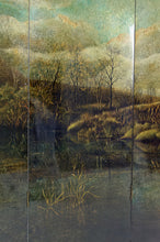 Charger l&#39;image dans la galerie, Paravent à 4 feuilles au paysage laqué par Bernard Cuenin, circa 1970
